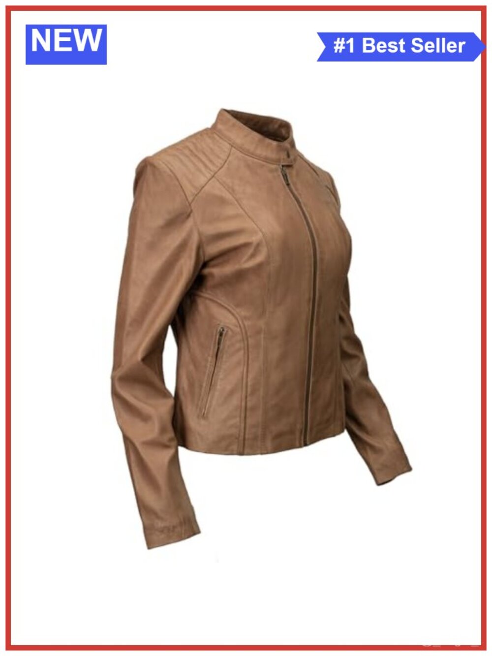 Women's Premium Leather Scuba Style Biker Jacket Mandarin Collar Moto